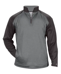 Badger Sport Heather Tonal Fleece 1/4 Zip Fleece Hood