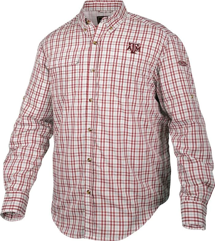 Drake Texas A&M Gingham Plaid Wingshooter's Shirt Long Sleeve 3 Drake Texas A&M Gingham Plaid Wingshooter's Shirt Long Sleeve
