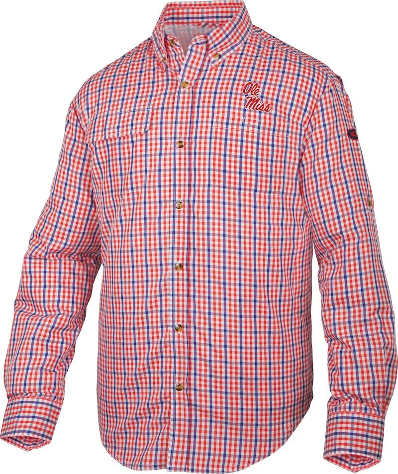 Drake Ole Miss Gingham Plaid Wingshooter's Shirt Long Sleeve 3 Drake Ole Miss Gingham Plaid Wingshooter's Shirt Long Sleeve