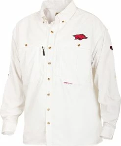 Drake Arkansas Vented Long Sleeve Wingshooter's Shirt 5 Drake Arkansas Vented Long Sleeve Wingshooter's Shirt -Schutt Sales Store drake univ of arkansas l s wingshooters shirt white